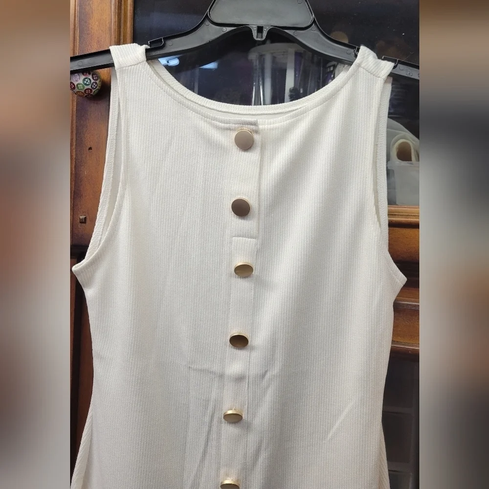 Creamy White Gold Button Accent Sweater Sleeveless 2 Pockets Dress XS - Picture 3 of 7